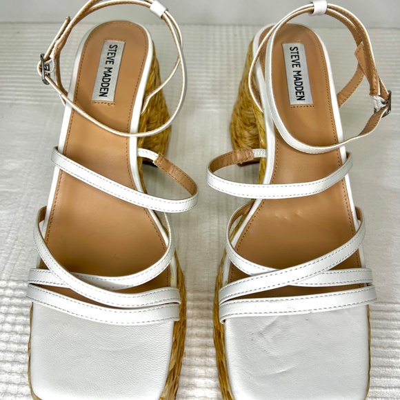 Steven Madden, Belise Leather Strappy Platform Sandals, White Leather, 11 - Picture 7 of 11